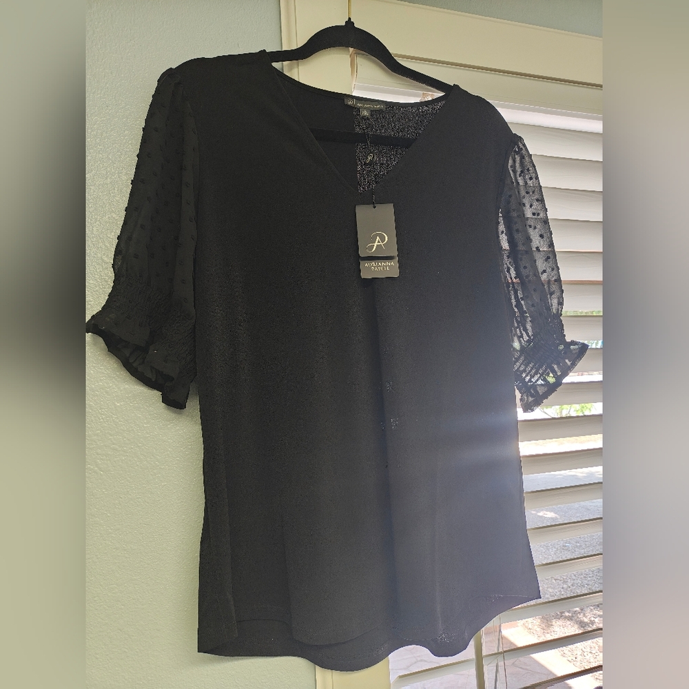 Adrianna Papell Black Fitted Embellished 3/4 Sleeve Blouse